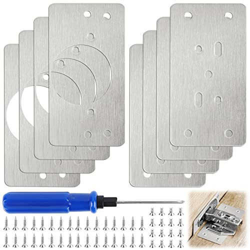 Scharnier Reparaturplatte mit Loch und Schrauben, 8 Stück Reparaturplatte für Schrankscharniere, Scharnier Reparaturplatte Edelstahl Reparaturplatten-Set für Küchen Schranktür Scharniere