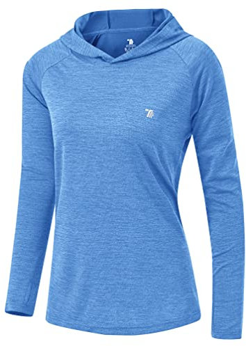 YSENTO Womens Running Sports Gym Tops Long Sleeve UPF 50+ Running Sports Gym Training Hoodies Shirts(Lake Blue, M)