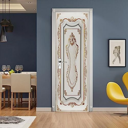A.Monamour Türtapete Selbstklebend Türfolie Türposter 3D Eine Weiße Tür Im Barock Stil Vinyl Folie Türdeko Tapete Wandbild Türaufkleber Türtattoo 90x200cm