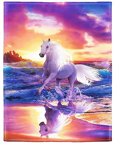 Zomer Kuscheldecke Flauschig Decke 150x200 cm Wohndecke Couchdecke Mikrofaser Sofaüberwurf Tagesdecke weiche warme Sofadecke mit Pferd Motiv