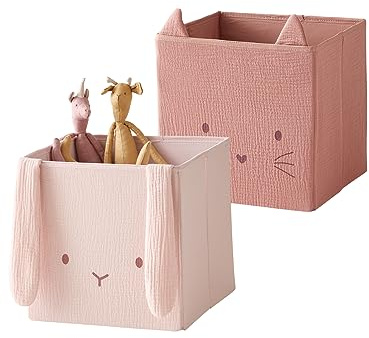 VERTBAUDET Set mit 2 Behältern für Tiere aus Mulltuch, Rosa