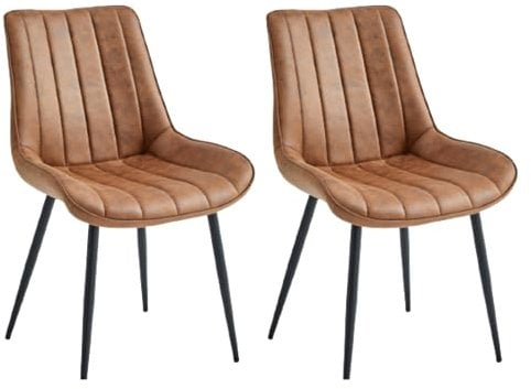 Colenis Verta Esszimmerstuhl 2er Set, Küchenstühle gepolstert mit Rückenlehne, Bezug aus Mikrofaser, bis 120 kg belastbar, Metallbeine, für Esszimmer, Küche & Wohnzimmer, Cognac