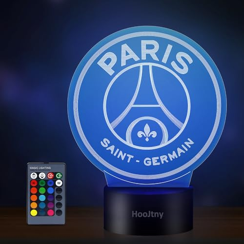 HooJtny Lampe psg, Paris Fußball Nachtlicht, 3D LED Lampe psg Paris Saint Germain,16 Farben USB Wiederaufladbar, Geschenk für Kinder, Fans, Jungen, Geburtstag