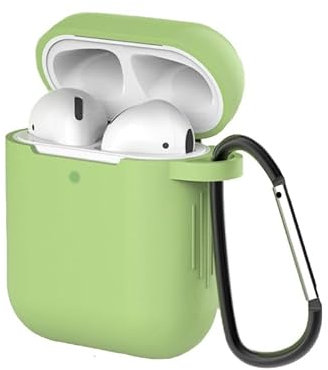 Airpods 2nd Generation Case Cover: Apple Airpods 1st or 2nd Generation Case Soft Silicone Protective Cover with Keychain Hook|Airpods 2nd Gen Case Cover Protector with Dust Plug (Light Green)