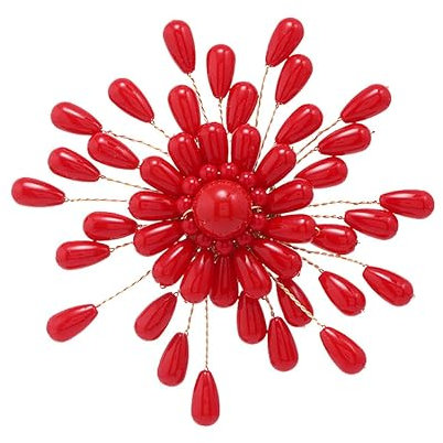 YAHOYA Broches Fleur de Corail Corail Rouge pour Femmes Chemise Accessoires Hijab Pins Badge Imitation Perles Echarpe Boucle Broche