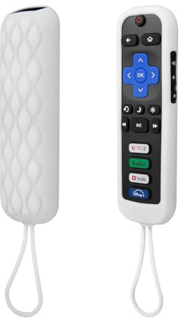 Universal Protective Cover for Now TV/Roku Remote Control, Remote Case Anti-Slip, Shockproof, Anti-Lost with Strap - White, But Glow Green in The Dark