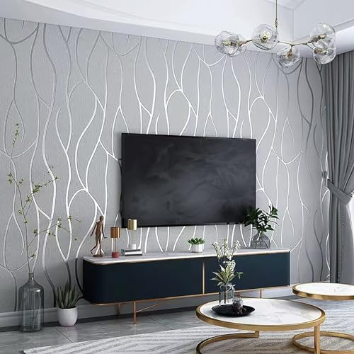 Trafagala 0,53 x 9,5 m grau silber tapete Leicht Glänzend streifen strukturtapete vliestapete geprägte Tapetenrolle modern wohnzimmer