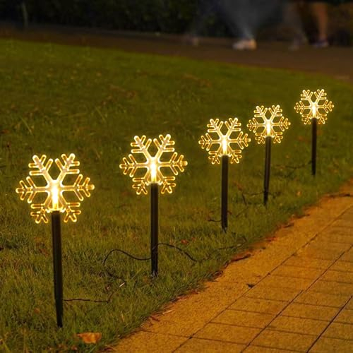 10 Stück LED Garten Leuchtstäbe Mit Erdspieß/Timerfunktion,Solar Weihnachtslichter Außen LED Dekoration Lichter Rasen Lichter Weihnachtslichter Schnur für Garten, Terrasse, Hochzeit (Schneeflocken)