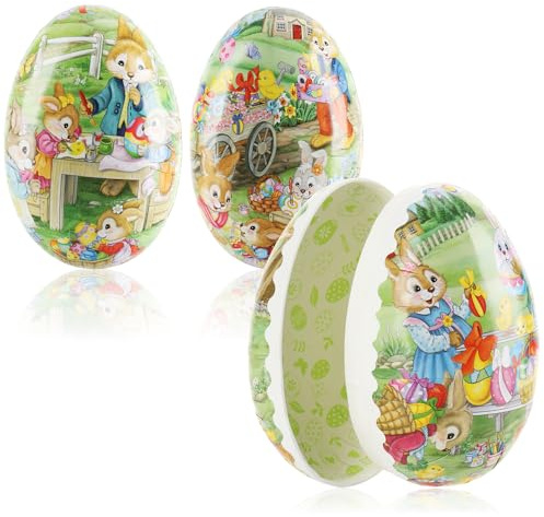com-four® 3X Osterei zum Befüllen, 15 cm Bunte Fülleier für Ostern | Ostereier mit Oster-Motiven-Comic zum Verschenken