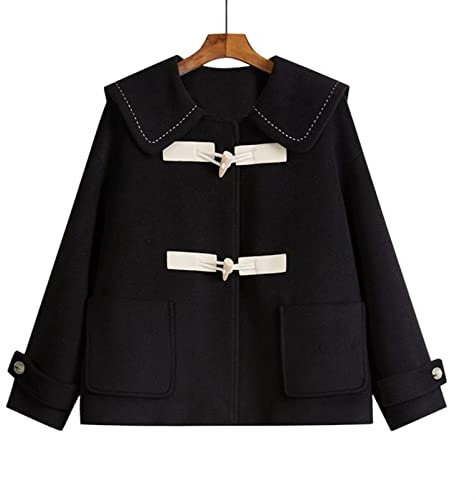 SUICRA Daunenjacken für Damen Frauen-Horn-Knopf-loser Winter-weibliche Mädchen-Outwear-Mantel verdicken (Color : Black, Size : M)