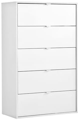mokebo Kommode mit 5 Schubladen in Weiß aus Holz 'Die Stilvolle', Highboard, Anrichte, Sideboard aus Holz mit 80x117x40cm (B/H/T), Nachttisch, Schubladenschrank für Schlafzimmer, Flur & Kinderzimmer