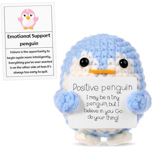 lasuroa Lustiger Positiver Pinguin, 6,5cm Penguin Spielzeug mit Positiver Karte Kreative Süße Wolle Gestrickte Spielzeuge Pinguin Gehäkelt Puppengeschenk für Freunde Ermutigung Party Dekoration