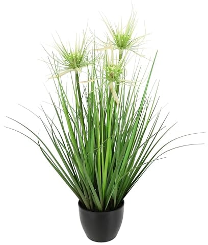 Flair Flower Künstliche Protea im Grasbusch im Topf Nadelkissen Busch Ufergras Dekogras Gras Kunstgras Pflanzen Kunstpflanze Grünpflanze Solitärgras Dekopflanze, 52 cm