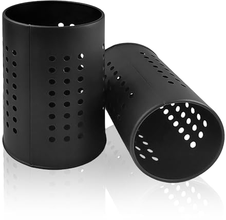 ZPSNDP 2 Pièces Pot Ustensiles Cuisine, Acier Inoxydable Porte Ustensiles Cuisine, Creux Rangement Ustensiles Cuisine, Pot pour Ustensiles de Cuisine pour Organiser Les Tiroirs et Comptoirs (1)