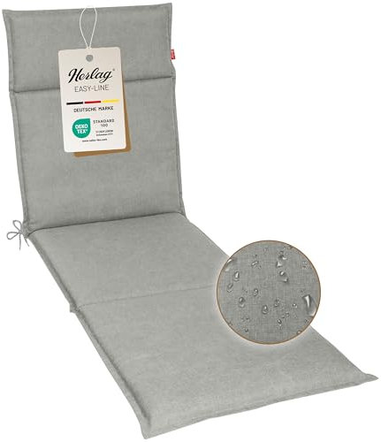 Herlag Gartenstuhlauflage Liegenauflage Bea 190x60x4,5cm | Stärke 4,5cm | Wasserabweisende Gartenmöbelauflage Rollliege mit Fleckschutz | Bequemes Polster für Sonnenliegen | Öko Tex 100 | Silbergrau