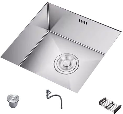 Fregadero Cocina 1 Seno con Escurridor 304 Fregadero Acero Inoxidable, Fregaderos Artesanales Multifunción, Incluyendo Rebosadero y Cesto de Desagüe(650 * 450)