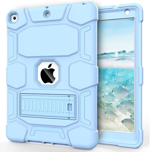 CCMAO Schutzhülle für iPad 9. Generation, iPad 8. 7. Generation, iPad 10,2 Zoll 2021/2020/2019, strapazierfähig, stoßfest, mit Ständer, für Kinder, Jungen, Mädchen, Hellblau