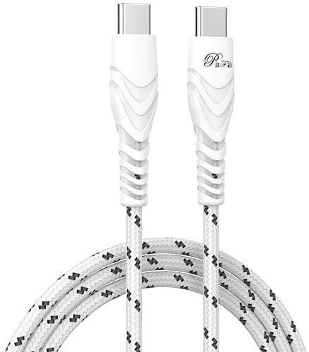 USB C - USB C Fast Charging Cable For Xiaomi Redmi Note 10 Pro (4G), [Type C] Fast Charging [Strong] Cable [Nylon Braided], USB C – Type C Phone Charger Cable Lead [1 Metre] - White