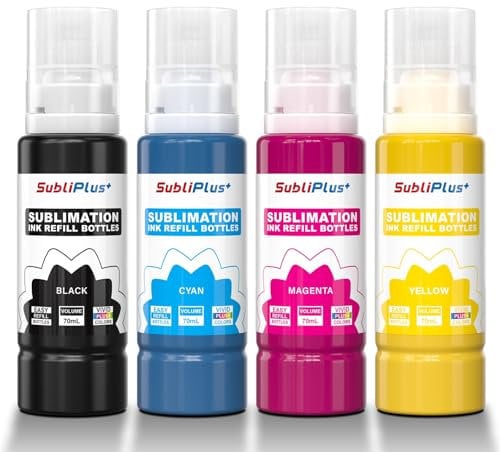 Sublimation Ink for Eco Tank Printer, Sublimation Ink Refill Bottles Compatible for ET-1810 ET-2850 ET-2860 ET-2870 ET-2876 ET-2820 ET-15000 ET-14000 ET-4800 ET-2760 ET-2800 Printer(KCMY)