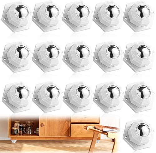16 Stück kugelrollen für möbel, Kugelrollen Möbelrollen Flach, Sselbstklebendes Kugelrollen Schwerlast, Universal 360° kugelrollen für Möbel Küchenutensilien Aufbewahrungsboxen