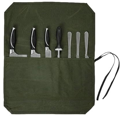 Roll Up Knives Bag | Waxed Canvas Knifes Cultery Carrier | 7 Slots Canvas Chef Knives Roll Bag Canvas Knifes Case with an Adjustable Shoulder Strap for Kitchen Knifes Tools