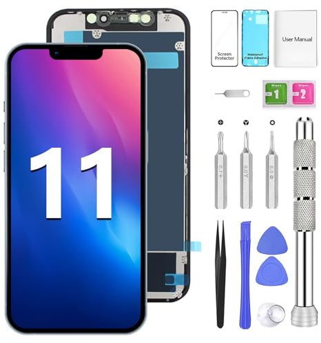 ATEVENSE Kit de reparación de Pantalla LCD iPhone 11 3D Touch IPS FHD COF Completo con Bisel de Acero Inoxidable, Adhesivo Impermeable y Cristal blindado