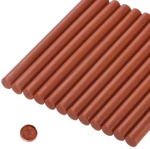 sourcing map 12 Pcs Brown Red Cylinder Sealing Wax Stick Glue Gun Wax Seal Rod Craft Adhesive Waxing for Letter Seal Wax Stamp,Wedding Invitations, Packaging Decoration