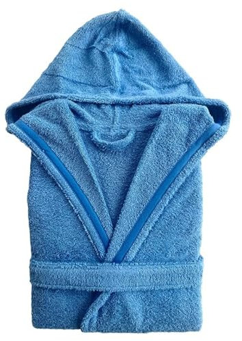 BOSKIMO Peignoir de Bain Unisexe 100% Coton - Peignoir Doux et Absorbant pour Homme et Femme - Avec Capuche (FR/ES, Alpha/lettres, L, Taille normale, Taille normale, Cobalt, Avec Capuche)