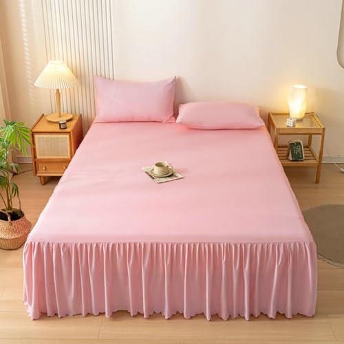 Epinki Cache-Sommiers 120 x 200 cm, Hauteur 45 cm, Rose Clair, Polyester, Draps de Lit Couleur Unie Jupe de Lit à Volants