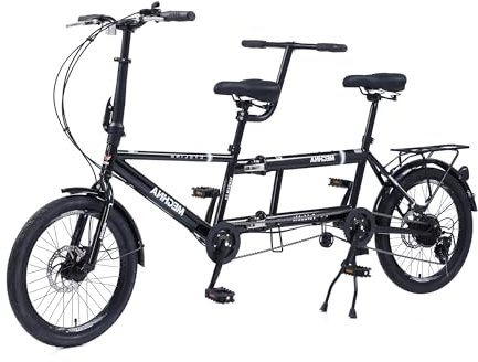 TinFrey Tandem Fahrrad, 20 Faltbares Tandemfahrrad Stadt-Tandem-Klapprad Verstellbares Erwachsenen-Strand-Cruiser-Fahrrad, 7 Geschwindigkeiten einstellbares Faltrad mit 2 Sitzen für Erwachsene