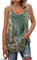 SENBATU Débardeur Femme Bretelles Spaghetti sans Manches Hauts D'été Femme Plissé Col Rond Chemisier À Fleurs Vert Rose XX-Large 2XL 50-52