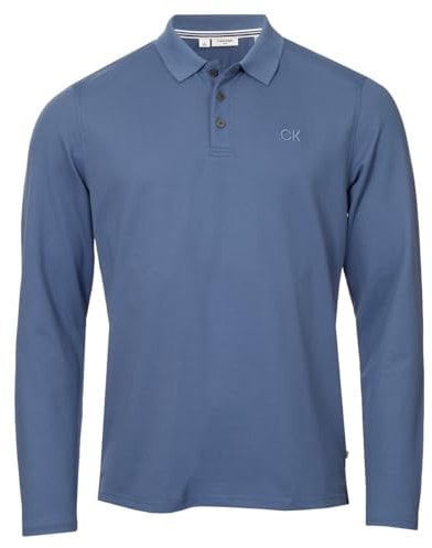 Calvin Klein Mens Long Sleeve Campus Polo Shirt - Denim Blue - XXXXL