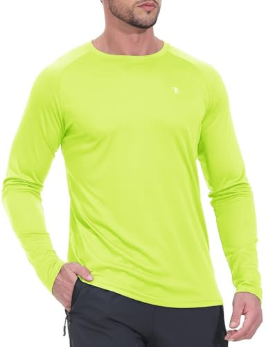 Rdruko Langarmshirt T-Shirts für Herren UV Shirt Funktionsshirt Sonnenschutz Laufshirt Outdoor Rashguard Sportshirt Männer Sommer-Fluoreszierendes Grün L