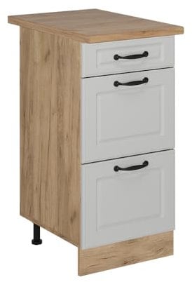 Vicco Küchenunterschrank R-Line, Weiß Landhaus, 40 cm mit Schubladen, AP Eiche