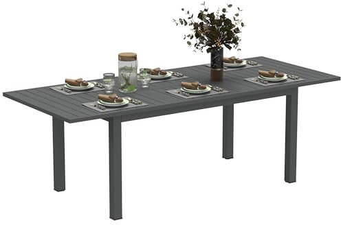 Outsunny Gartentisch Erweitert Aluminium 160/220x90 cm Wetterfest Balkontisch, rutschfest Buffettisch Campingtisch für 6-8 Personen, Outdoor Essisch für Garten, Terrasse Balkon Grau