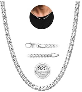 YADOCA 925 Sterling Silver Mens Chain, 3mm Thick Cuban Chain for Men Sturdy Mens Silver Chains Hypoallergenic Men's Necklace Jewelry for Boy 18 Inch