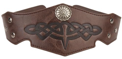 GORGECRAFT Brauner Renaissance Kopfschmuck PU Leder Wikinger Stirnband Mittelalterlich Pirat Retro Vintage Verstellbar Geprägte Dekoration Reif Stirnband Für Halloween Cosplay Kostüm Herren Damen Zube