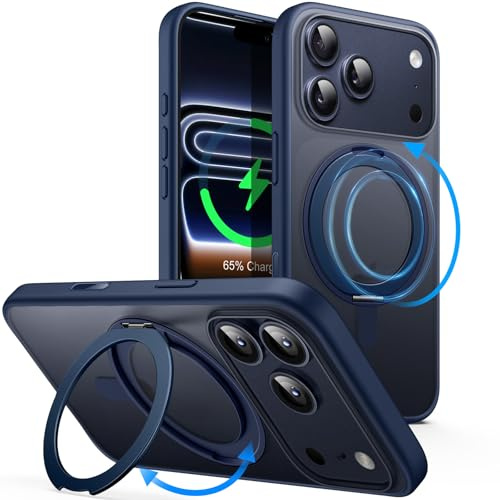 JETech 360° Rotatable Ring Stand Case for iPhone 17 Pro Max, Deep Blue | Compatible with MagSafe, Camera Control Button, Translucent Matte Back, Stand & Ring Holder, Shockproof Protection
