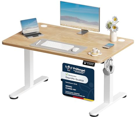 Devoko Elektrisch Höhenverstellbarer Schreibtisch 110 x 60cm, Stabiler Schreibtisch Höhenverstellbar Tisch, Steh-Sitz Bürotisch, Computertisch mit Memory-Funktion, Stehpult, Standing Desk, Beige