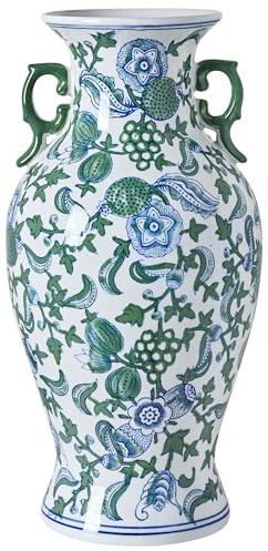 Blumenvase groß rund Porzellan weiß/blau/grün handgemacht Amphore 47 cm hoch Segowia