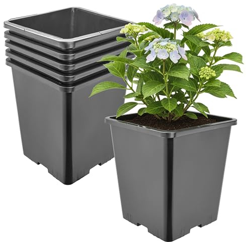 Garronda Pflanztopf Kunststoff hoch 20,5 x 20,5 x 23,5 cm (7L) 5er Set eckig mit Drainagelöchern Blumentopf PP Pflanzgefäß für Garten Gewächshaus Balkon Anzucht Innen Außenbereich Schwarz GD-0201