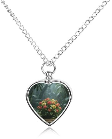 LLUTSNTH Pet Cremation Jewelry for Ashes Rainforest Hydrangea Pendant Heart Pet Urn Necklace Memorial Keepsake Jewelry for Animal Gift with Filling Kit