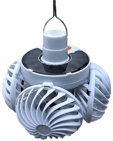Generico Mini ventilador solar de exterior con luz | PVC 13 x 25 cm | Ventilador de techo plegable ultra silencioso para jardín, tienda de campaña