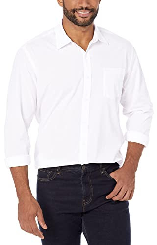 Amazon Essentials Men's Regular-Fit Long-Sleeve Casual Poplin Shirt, White, XXL