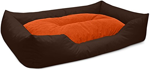 BedDog Hundebett Mimi, Hundesofa aus Cordura, Microfaser-Velours, waschbares Hundebett Vier-eckig mit Rand, Hundekissen für drinnen, draußen, XXXL, braun-orange