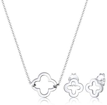 Elli Damen Echtschmuck Schmuckset Halskette Kette Ohrringe Stecker Kleeblatt Glücksbringer in 925 Sterling Silber 40 cm Länge