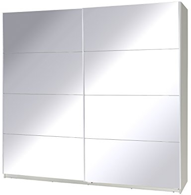Kleiderschrank mit Spiegel Schrank Garderobe Zweitürenschrank Schwebetürenschrank Schwebetüren 2-Türig CORSE I (Weiß)