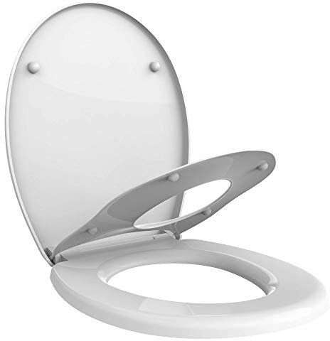 Todeco - Siège de Toilette Familial, Siège de Toilette Réducteur pour Enfant, Abattant WC, Lunette de Toilette, Diamètre du siège pour Adulte: 29 x 23,5 cm - 44,8 x 37,1 cm, Forme en O