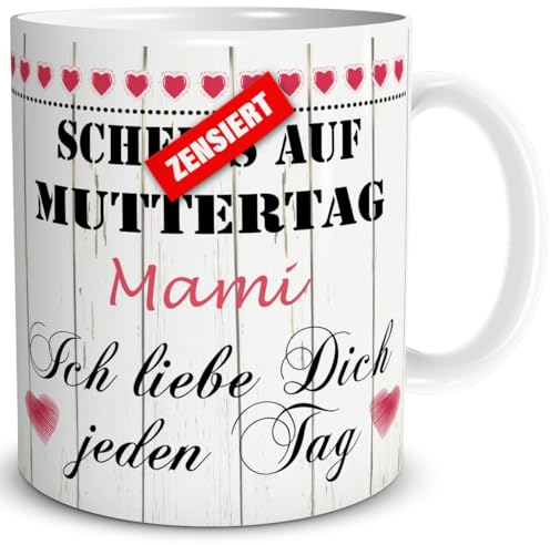 TRIOSK Tasse Scheiß auf Muttertag Mami mit Spruch Muttertagsgeschenk lustig Ich Liebe Dich Geschenk für Beste Mama Frauen Frau Freundin Geburtstag, Keramik 300ml