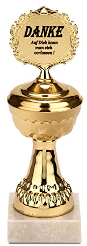 BRUBAKER Pokal - goldene Trophäe mit Marmorsockel - Geschenkidee um Danke zu Sagen - Motiv: Danke - Auf Dich kann Man Sich verlassen
